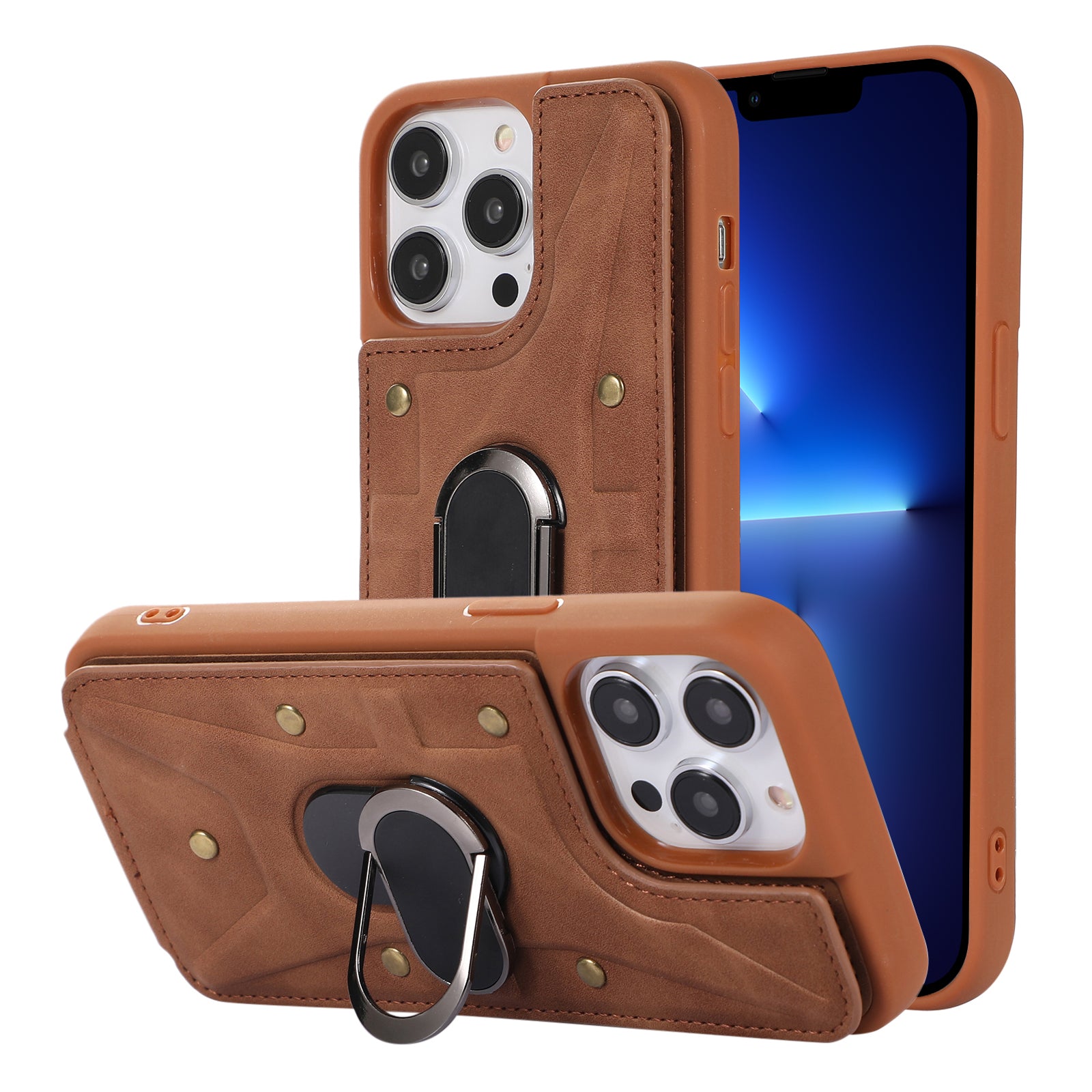 For iPhone 13 Pro 6.1 inch Card Bag Design Anti-fall Skin-touch PU Leather Coated TPU Back Case with Magnetic Ring Kickstand For iPhone 13 Pro 6.1 inch Card Bag Design Anti-fall Skin-touch PU Leather Coated TPU Back Case with Magnetic Ring Kickstand